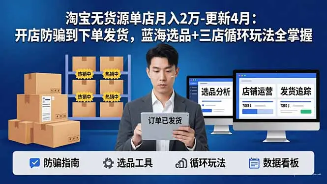 淘宝无货源5.0单店月入2万-更新4月:开店防骗到下单发货,蓝海选品+三店循环玩法全掌握-知峰社