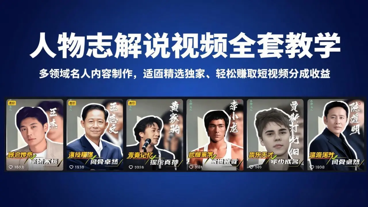 人物志解说视频全套教学,多领域名人内容制作,适配精选独家,轻松赚取短视频分成收益-知峰社