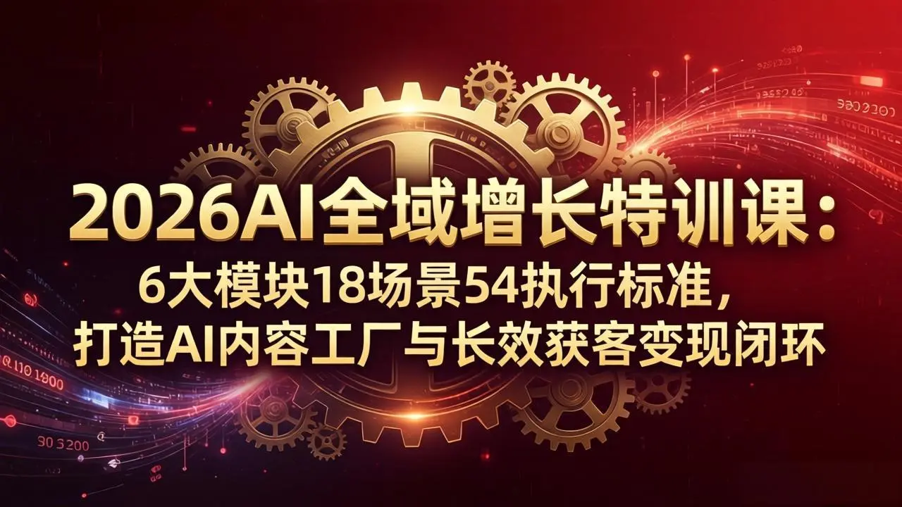 2026AI全域增长特训课:6大模块18场景54执行标准,打造AI内容工厂与长效获客变现闭环-知峰社