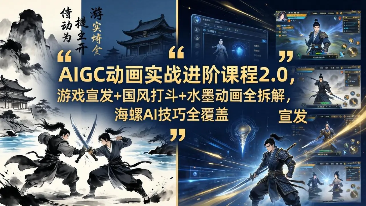 AIGC动画实战进阶课程2.0,游戏宣发+国风打斗+水墨动画全拆解,海螺AI技巧全覆盖-知峰社