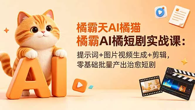 橘霸天AI橘猫短剧实战课:提示词+图片视频生成+剪辑,零基础批量产出治愈短剧-知峰社