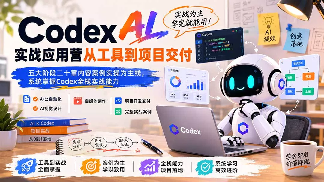 Codex AI实战应用营从工具到项目交付;五大阶段二十章内容案例实操为主线,系统掌握Codex全栈实战能力-知峰社