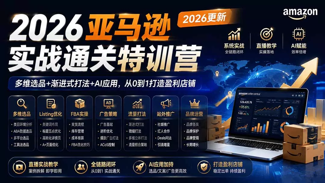 2026亚马逊实战通关特训营-2026更新,多维选品+渐进式打法+AI应用,从0到1打造盈利店铺-知峰社