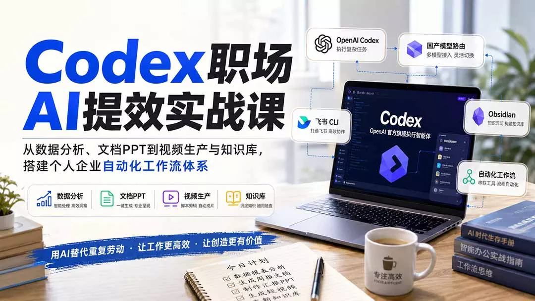 Codex职场AI提效实战课:从数据分析、文档PPT到视频生产与知识库,搭建个人企业自动化工作流体系-知峰社