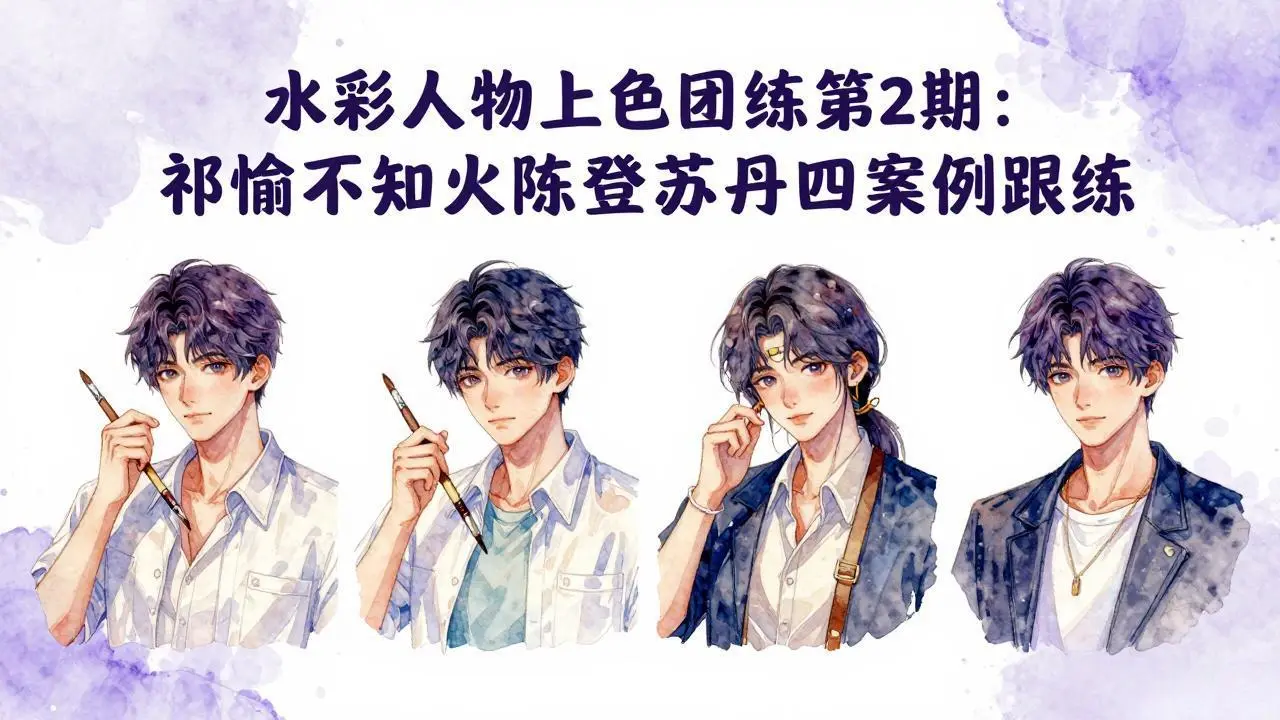 水彩人物上色团练第2期:祁煜不知火陈登苏丹四案例跟练,手把手提升绘画能力-知峰社