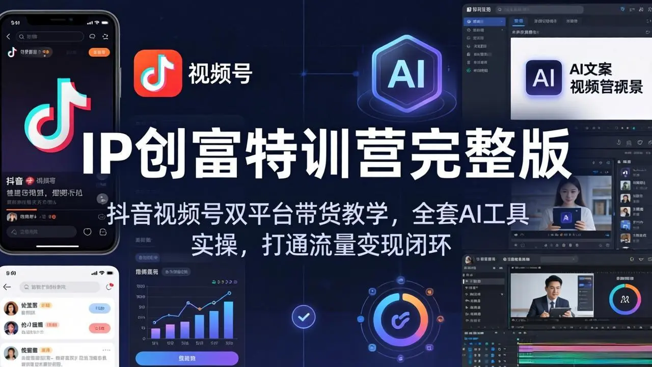 IP创富特训营完整版:抖音视频号双平台带货教学,全套AI工具实操,打通流量变现闭环-知峰社