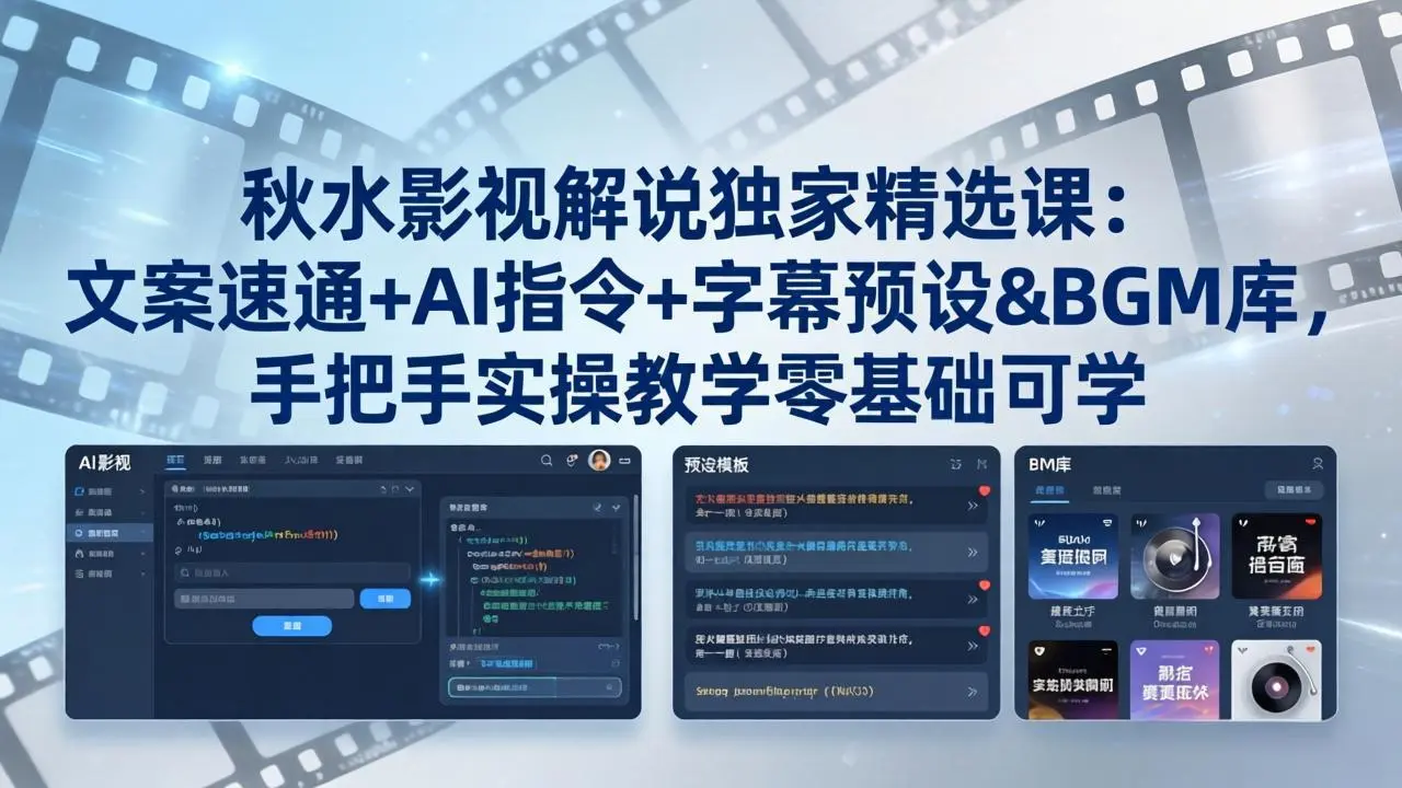 秋水影视解说独家精选课:文案速通+AI指令+字幕预设+BGM库,手把手实操教学零基础可学-知峰社