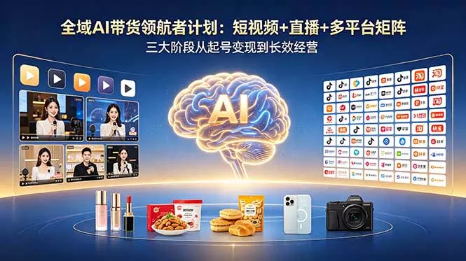 全域AI带货领航者计划:短视频+直播+多平台矩阵,三大阶段从起号变现到长效经营-知峰社