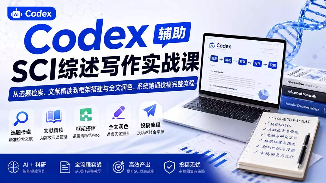 Codex辅助SCI综述写作实战课——从选题检索、文献精读到框架搭建与全文润色,系统跑通投稿完整流程-知峰社