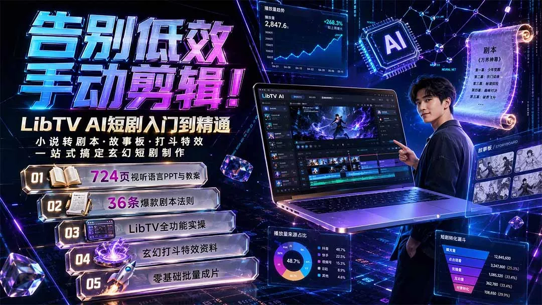 告别低效手动剪辑!LibTV AI短剧入门到精通,小说转剧本方法,故事板打斗特效一站式搞定玄幻短剧制作-知峰社
