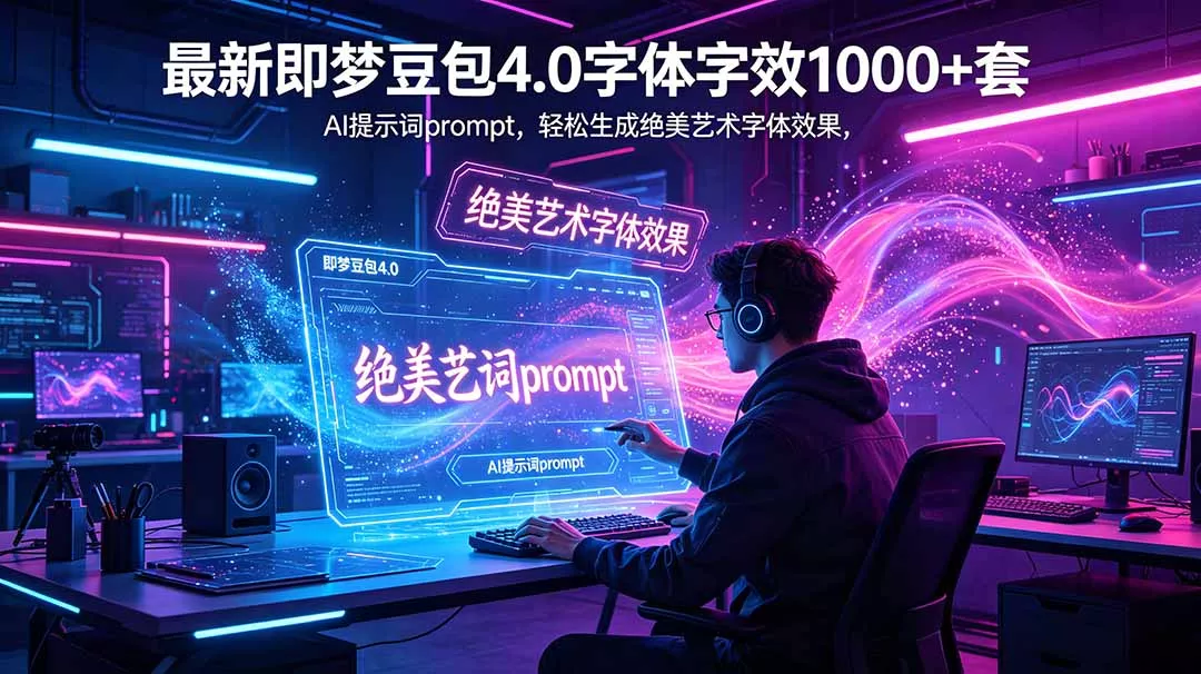最新即梦豆包4.0字体字效1000+套,AI提示词prompt,轻松生成绝美艺术字体效果-知峰社