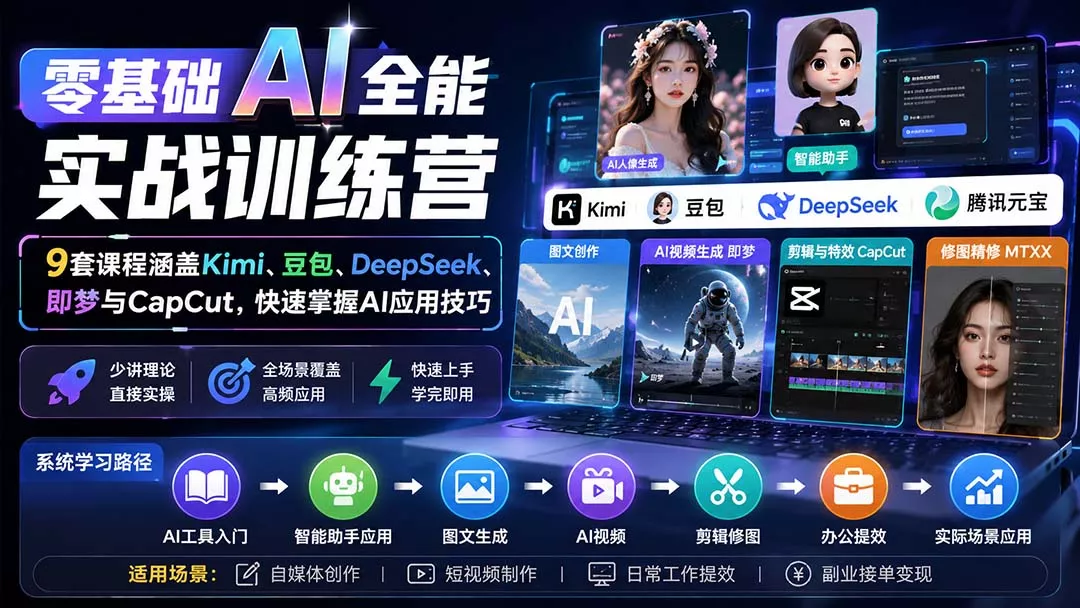 零基础AI全能实战训练营:9套课程涵盖Kimi、豆包、DeepSeek、即梦与CapCut,快速掌握AI应用技巧-知峰社