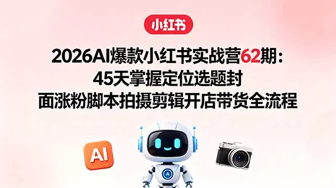 2026AI爆款小红书实战营62期:45天掌握定位选题封面涨粉脚本拍摄剪辑开店带货全流程-知峰社