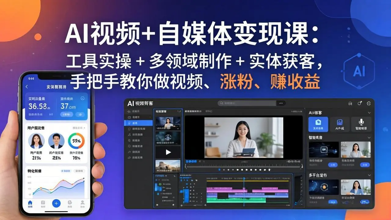 AI视频+自媒体变现课:工具实操 + 多领域制作 + 实体获客,手把手教你做视频、涨粉、赚收益-知峰社