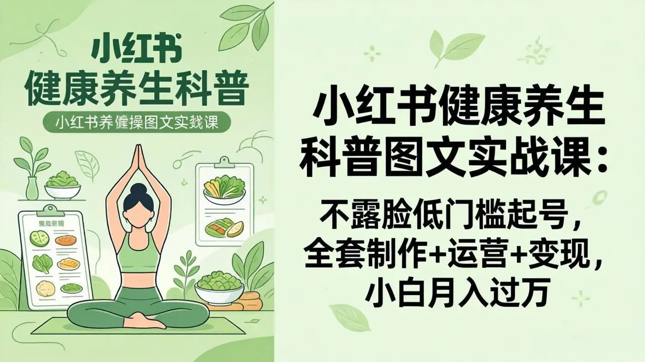 2026小红书健康养生科普图文实战课:不露脸低门槛起号,全套制作+运营+变现,小白月入过万-知峰社