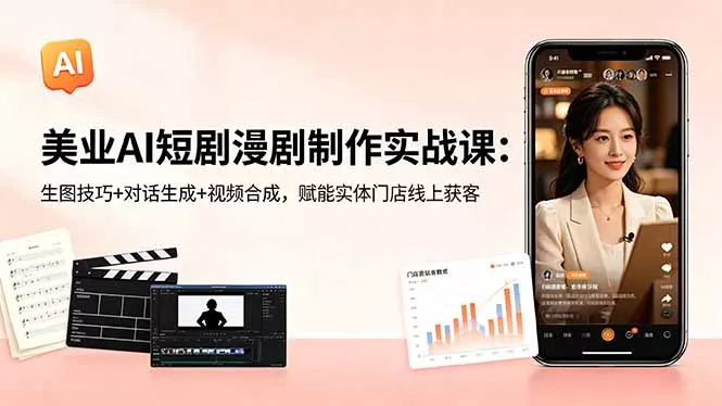 美业AI短剧漫剧制作实战课:生图技巧+对话生成+视频合成,赋能实体门店线上获客-知峰社