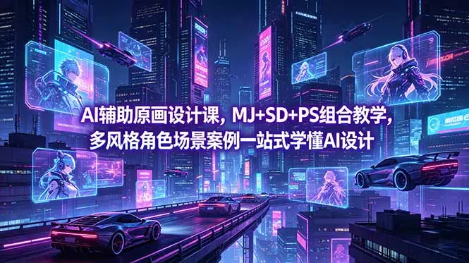 AI辅助原画设计课,MJ+SD+PS组合教学,多风格角色场景案例一站式学懂AI设计-知峰社
