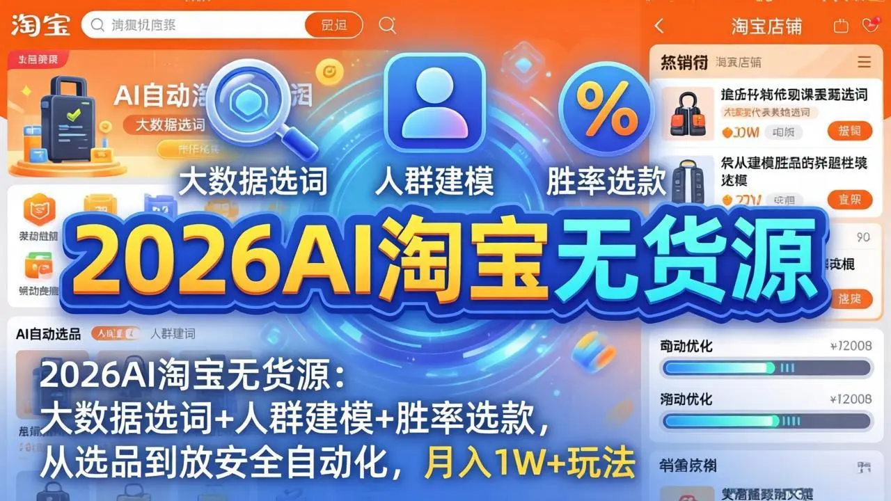 2026AI淘宝无货源-4月更新:大数据选词+人群建模+胜率选款,从选品到放大全自动化,月入1W+玩法-知峰社