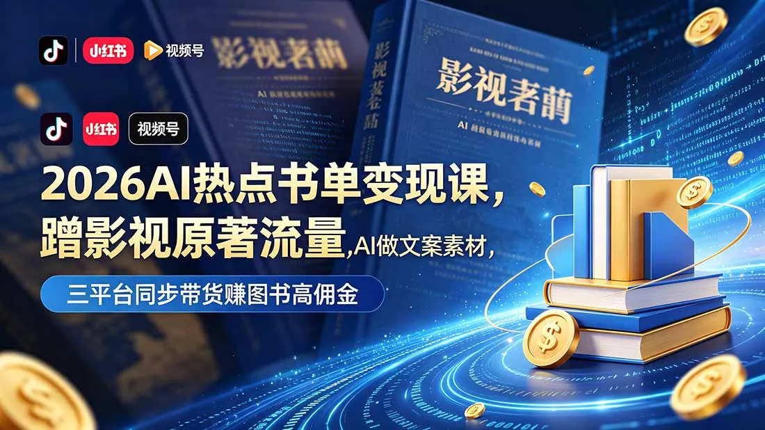 2026AI热点书单变现课,蹭影视原著流量,AI做文案素材,三平台同步带货赚图书高佣金-知峰社