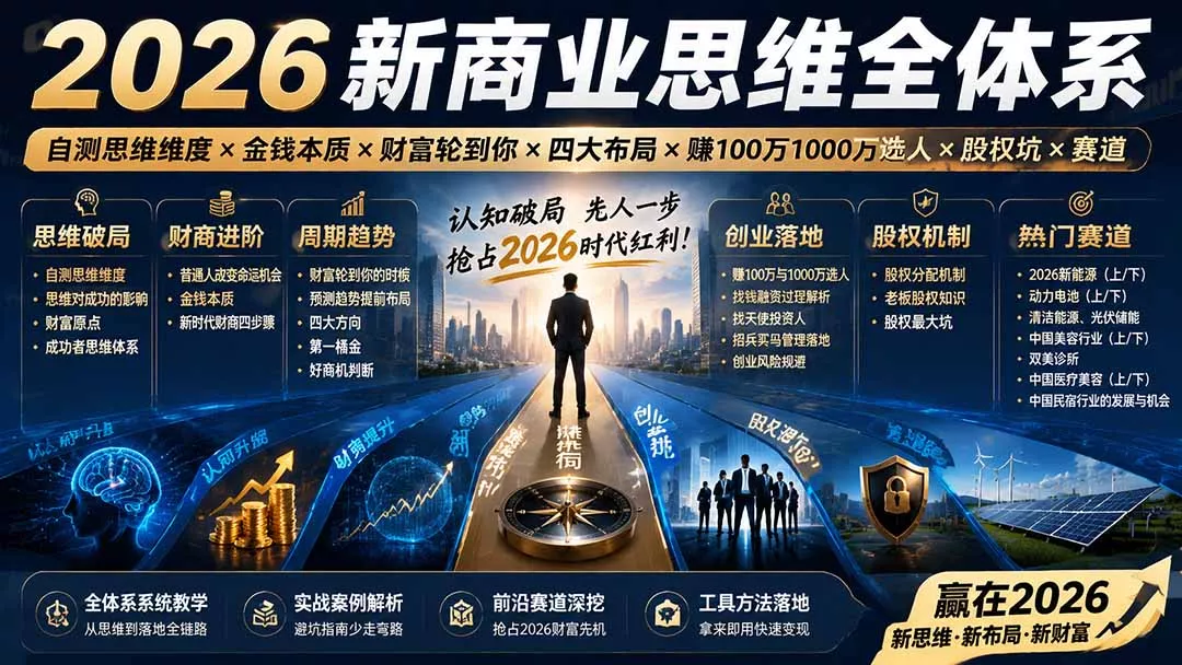 2026新商业思维全体系:自测思维维度×金钱本质×财富轮到你×四大布局×赚100万1000万选人×股权坑×赛道-知峰社
