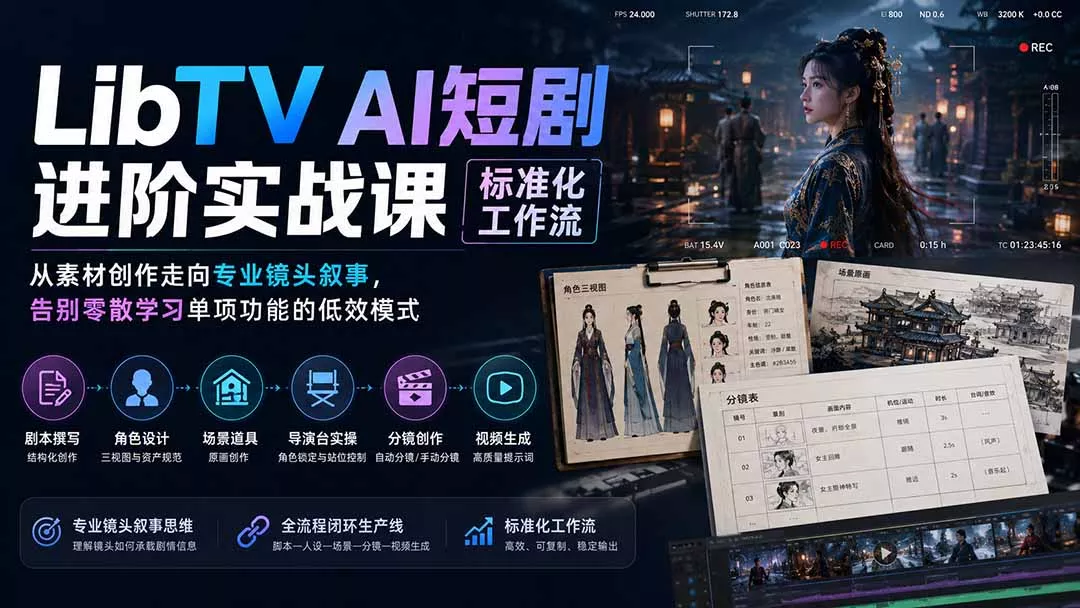 LibTV AI短剧进阶实操课标准化工作流;从素材创作走向专业镜头叙事,告别零散学习单项功能的低效模式-知峰社