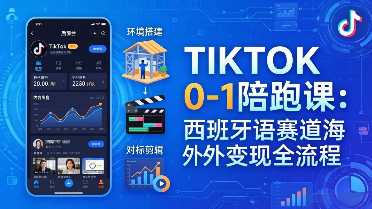 TIKTOK 0-1 陪跑课:从环境搭建到刷对标剪辑,西班牙语赛道海外变现全流程-知峰社