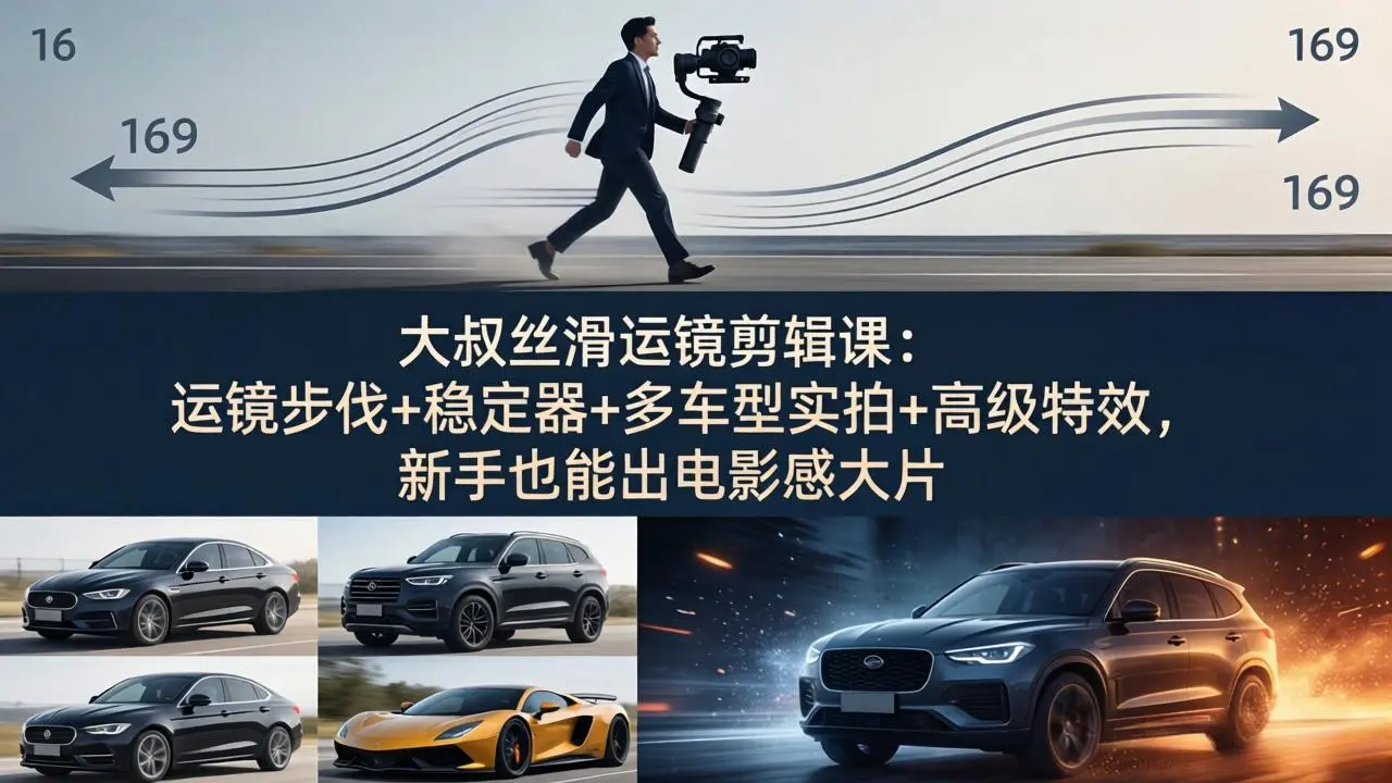 大叔丝滑运镜剪辑课:运镜步伐+稳定器+多车型实拍+高级特效,新手也能出电影感大片-知峰社