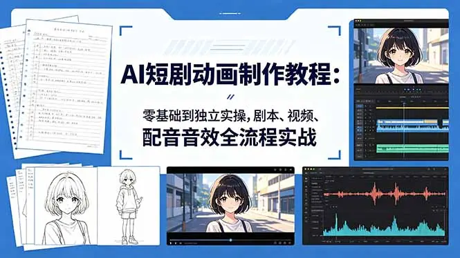 AI短剧动画制作教程:零基础到独立实操,剧本、视频、配音音效全流程实战-知峰社
