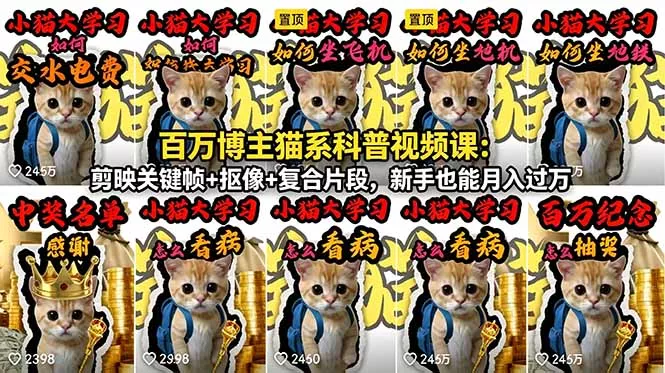 百万博主猫系科普视频课:剪映关键帧+抠像+复合片段,新手也能月入过万-知峰社