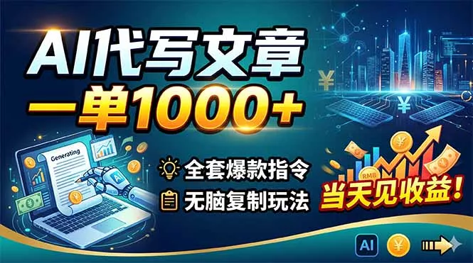AI代写文章,一单1000+,全套爆款指令+无脑复制玩法,当天见收益!-知峰社