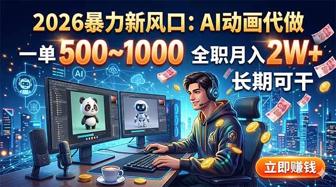 2026暴力新风口:AI动画代做,一单500~1000,全职月入2W+,长期可干-知峰社