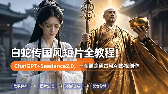 白蛇传-国风短片全教程!ChatGPT+Seedance2.0,一套课跑通古风AI影视创作-知峰社