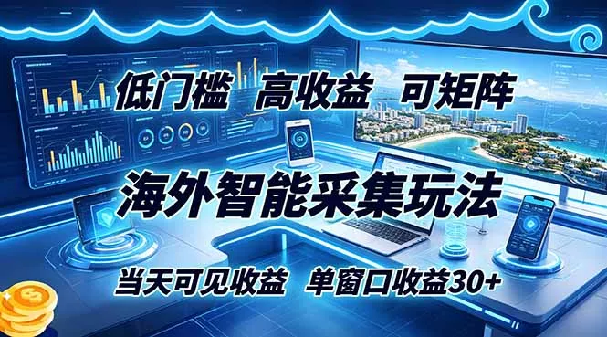 海外智能采集玩法,低门槛高单价可矩阵,当天可见收益,单窗口30+-知峰社