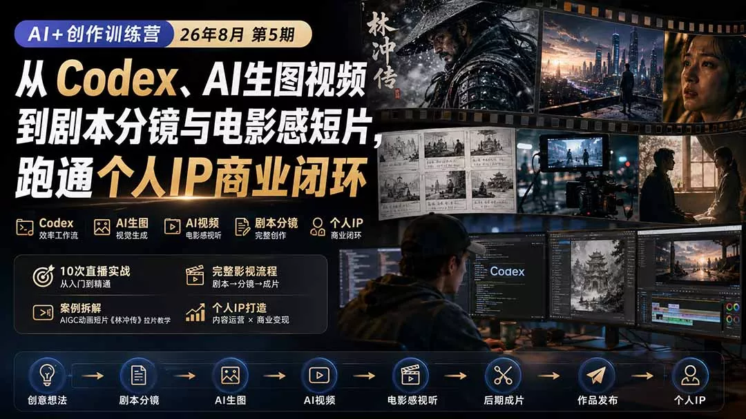 AI+创作训练营26年8月第5期:从Codex、AI生图视频到剧本分镜与电影感短片,跑通个人IP商业闭环-知峰社