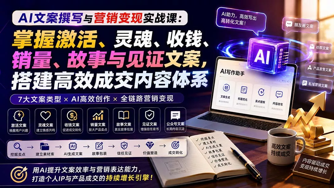AI文案撰写与营销变现实战课:掌握激活、灵魂、收钱、销量、故事与见证文案,搭建高效成交内容体系-知峰社
