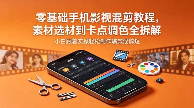 零基础手机影视混剪教程,素材选材到卡点调色全拆解,小白跟着实操轻松制作爆款混剪短片-知峰社