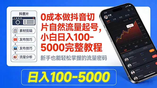 0成本做抖音切片自然流量起号,小白日入100-5000完整教程-知峰社