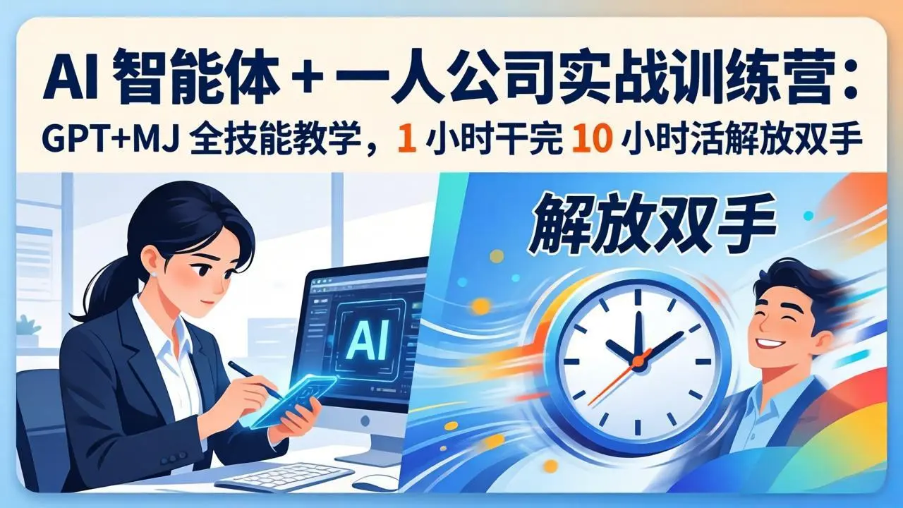 AI 智能体 + 一人公司实战训练营:GPT+MJ 全技能教学,1 小时干完 10 小时活解放双手-知峰社