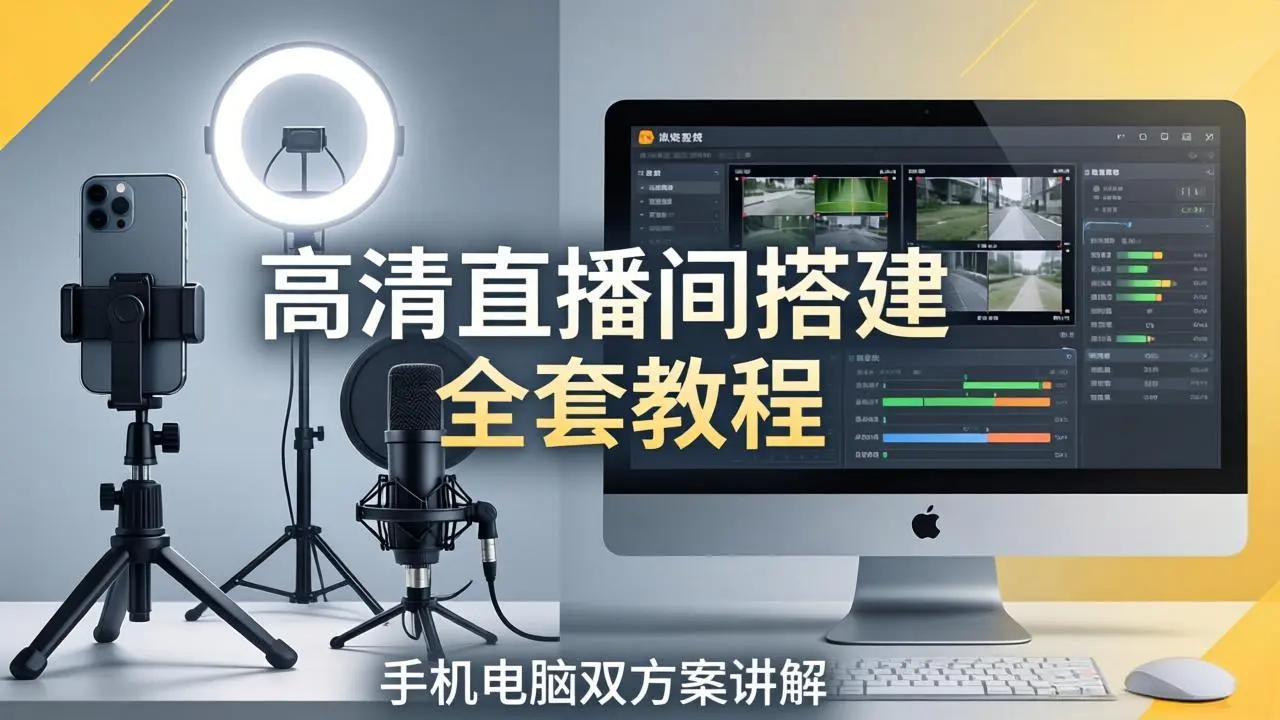 高清直播间搭建全套教程,手机电脑双方案讲解,设备选型调试多机位实操教学-知峰社