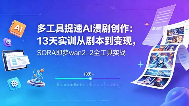 多工具提速AI漫剧创作:13天实训从剧本到变现,SORA即梦wan2-2全工具实战-知峰社